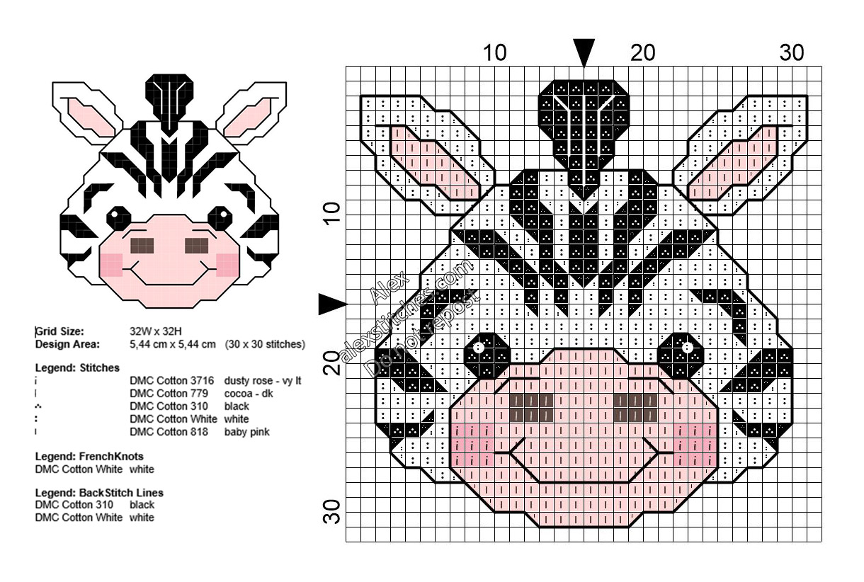 Baby zebra small free cross stitch pattern 30x30 - free cross stitch  patterns by Alex