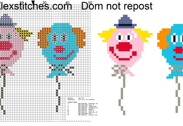 Balloons clowns cross stitch pattern free