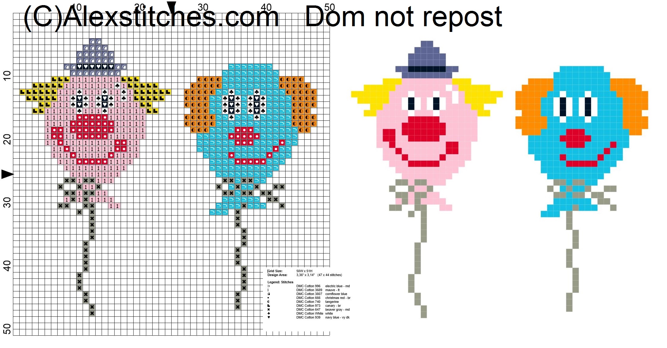 Balloons clowns cross stitch pattern free