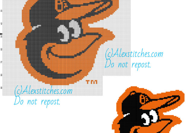 Baltimore Orioles free logo Major League Baseball MLB cross stitch pattern 100x96 3 colors