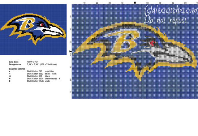 Baltimore Ravens NFL National Football League Team logo free cross stitch pattern