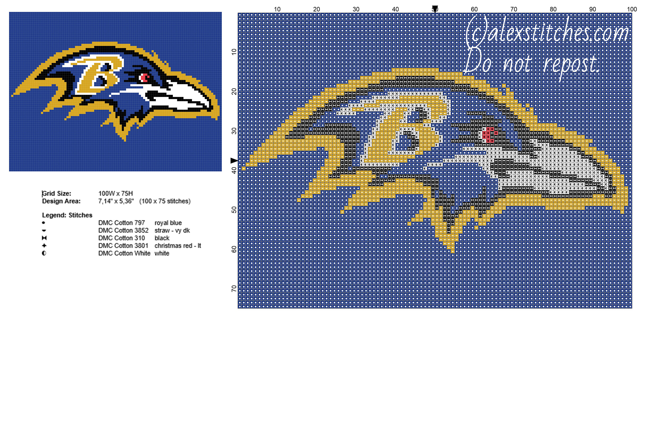 Baltimore Ravens NFL National Football League Team logo free cross stitch pattern