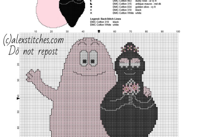 Barbapapa and Barbamama free back stitch cross stitch pattern