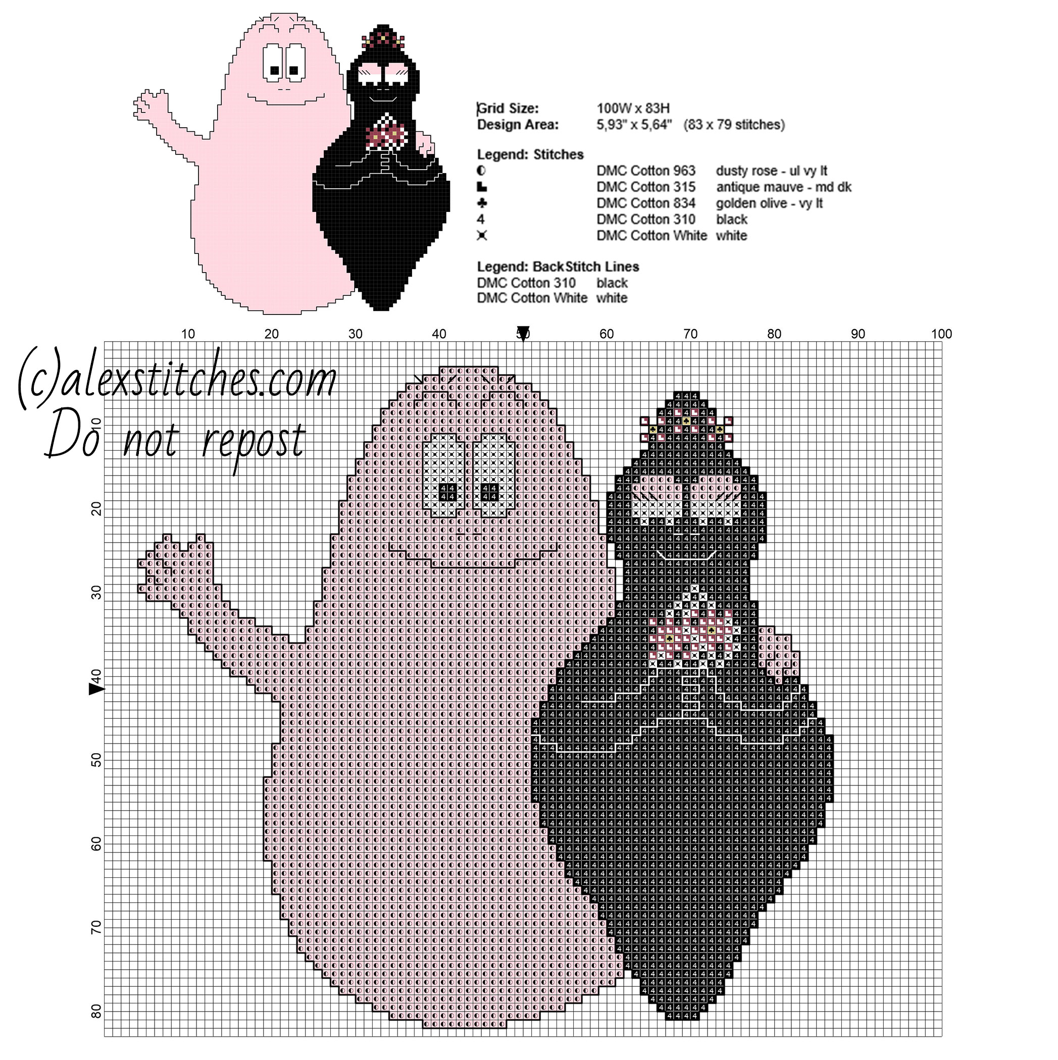 Barbapapa and Barbamama free back stitch cross stitch pattern