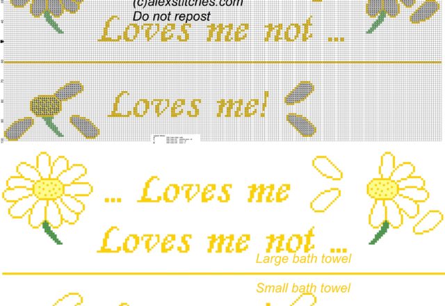 Bath towel loves me loves me not cross stitcht pattern