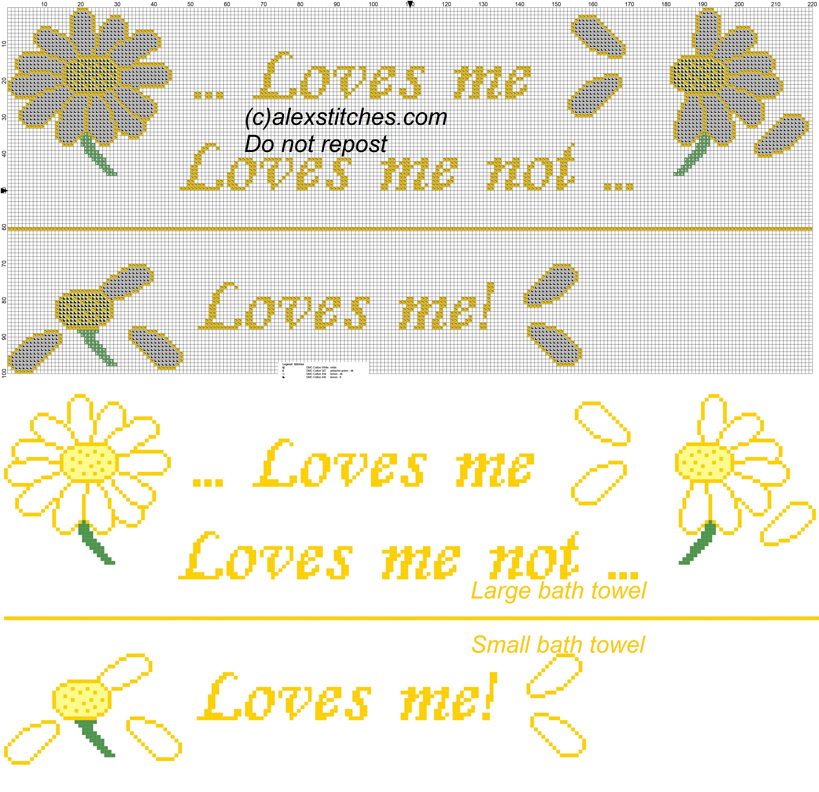 Bath towel loves me loves me not cross stitcht pattern