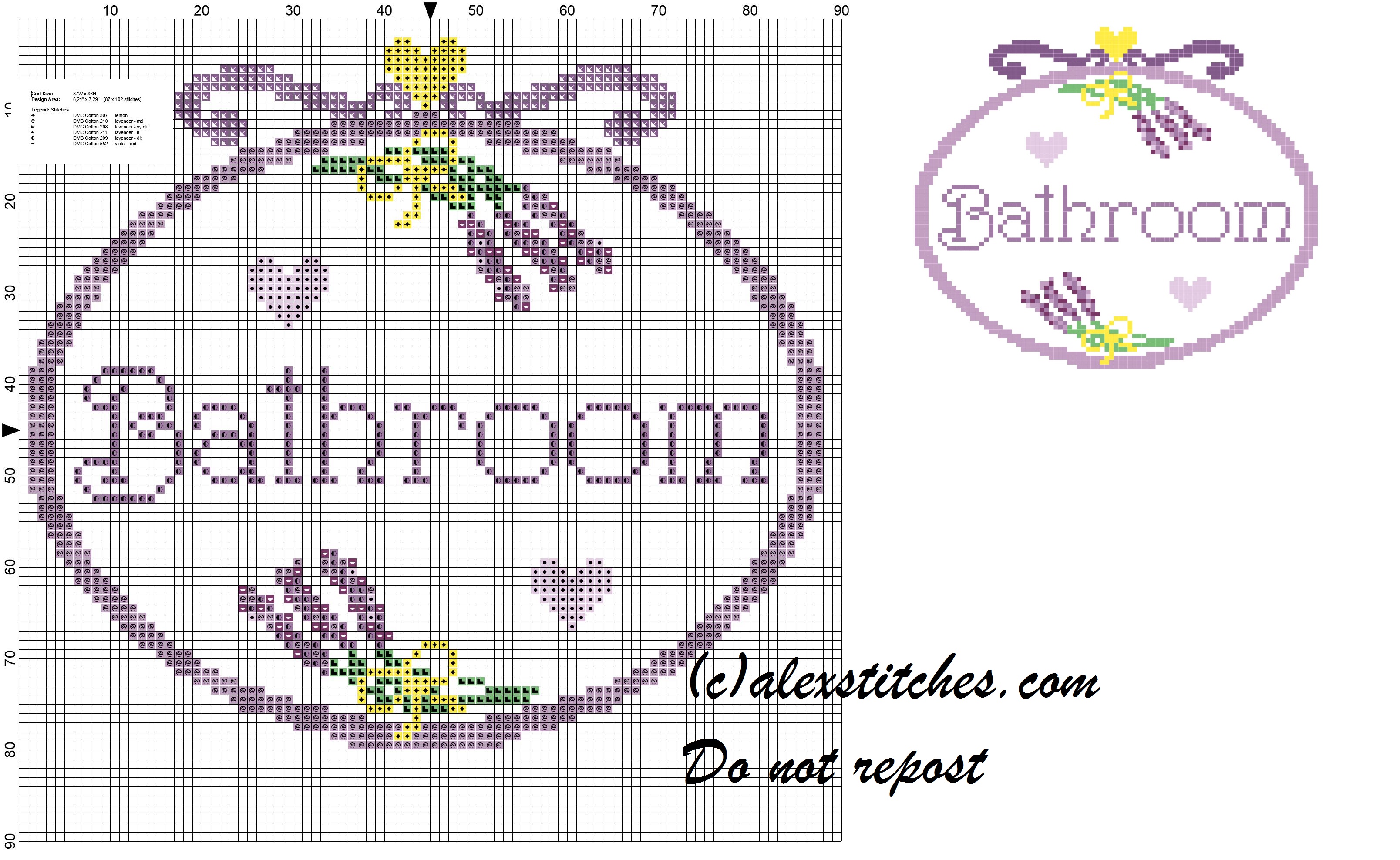 Bathroom bunches of lavender cross stitch pattern
