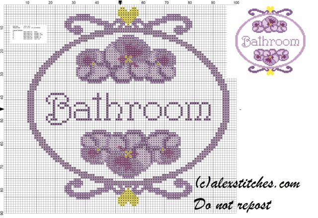 Bathroom double pansy cross stitch patern