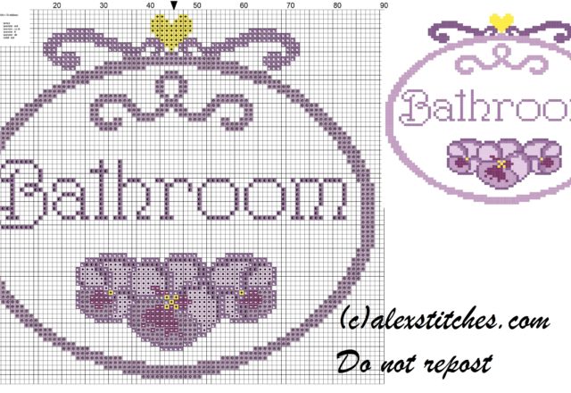 Bathroom simple pansy cross stitch pattern