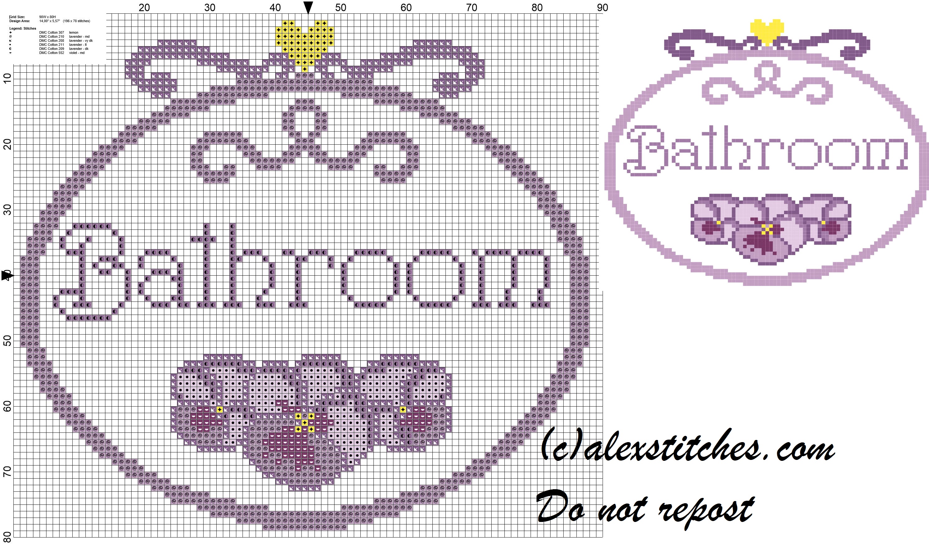 Bathroom simple pansy cross stitch pattern