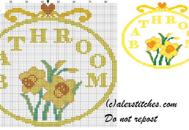 Bathroom with daffodils cross stitch pattern