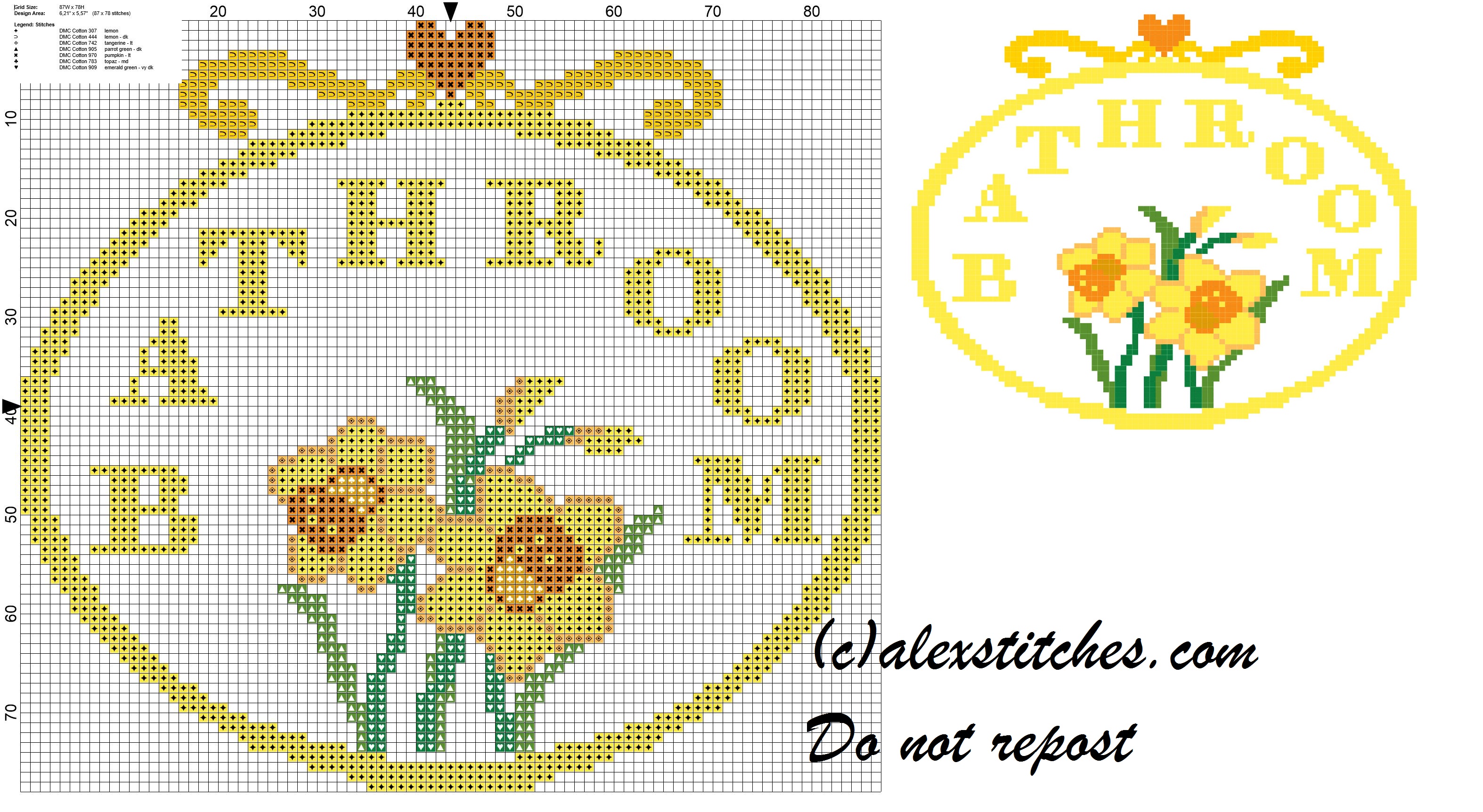 Bathroom with daffodils cross stitch pattern