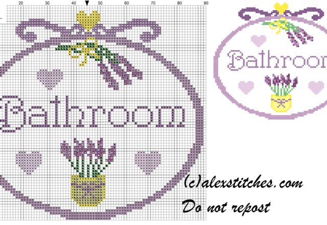 Bathroon lavender pot cross stitch pattern