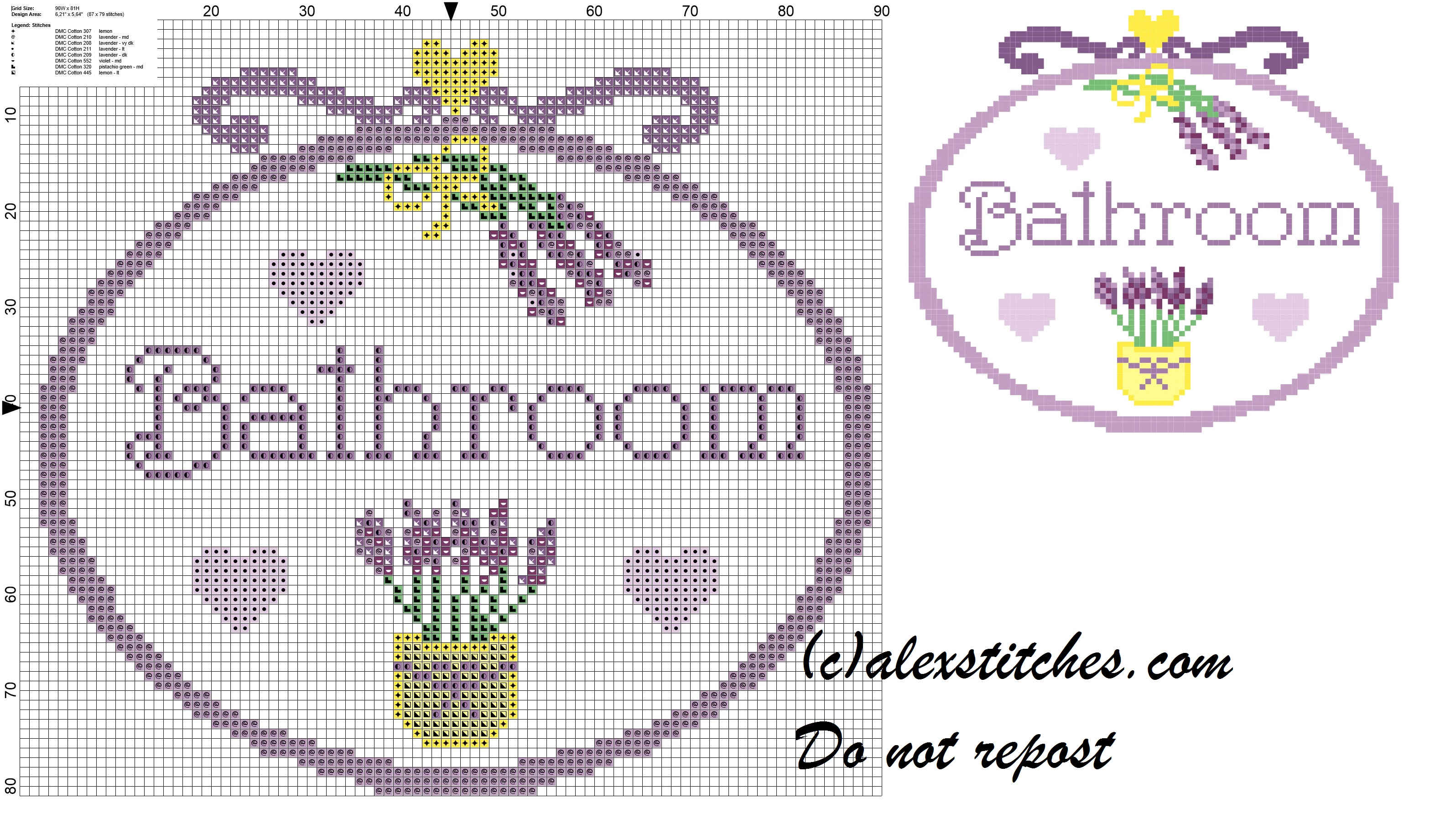 Bathroon lavender pot cross stitch pattern