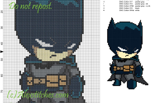 Batman cross stitch pattern 60x90 12 colors