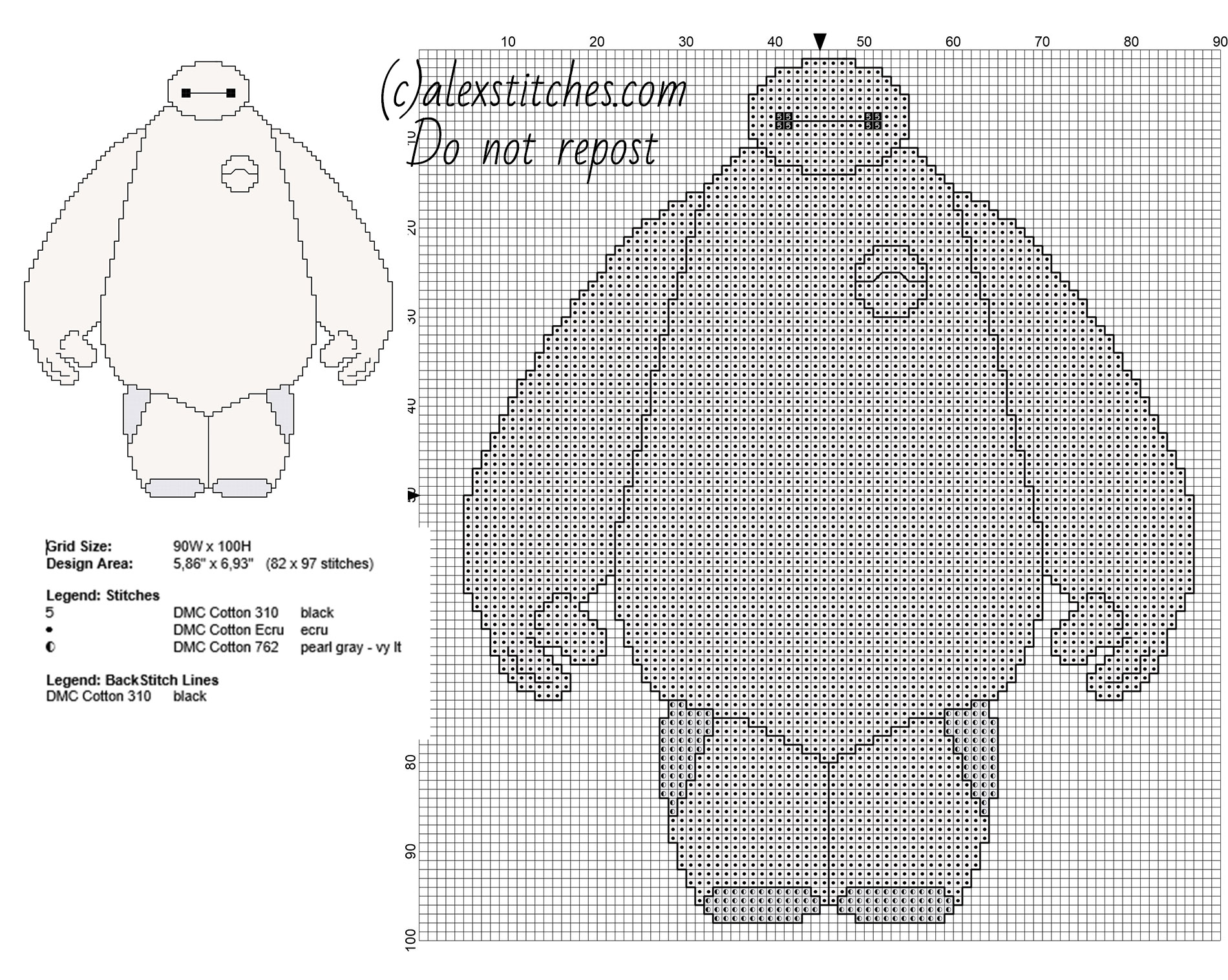 Bayman cross stitch pattern from Big Hero 6 movie cartoons