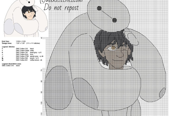 Baymax and Hiro Hamada cross stitch pattern Big Hero 6 cartoons movie