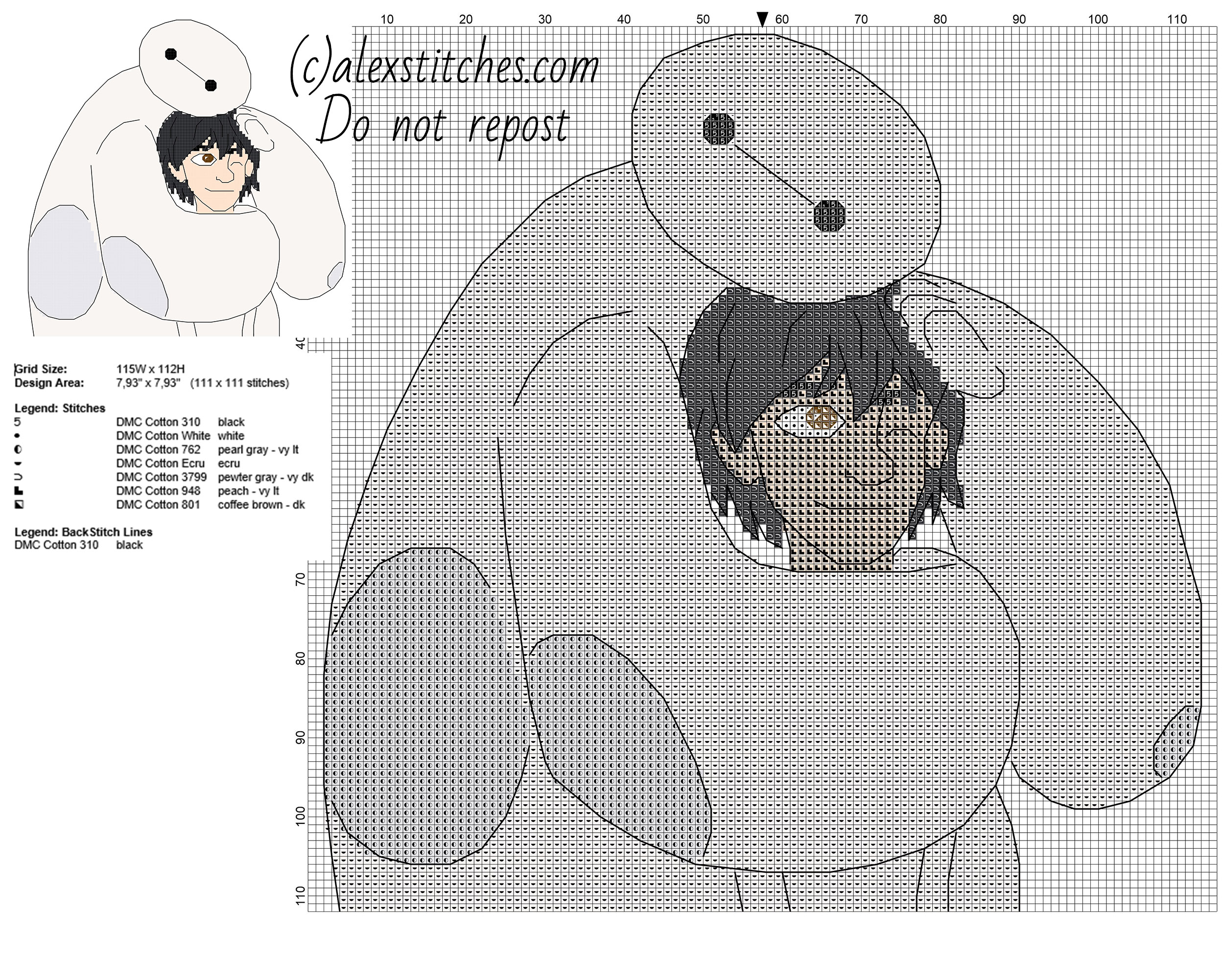 Baymax and Hiro Hamada cross stitch pattern Big Hero 6 cartoons movie