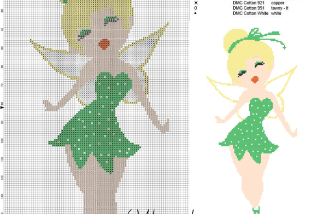 Beautiful Thinkerbell Peter Pan’ s fairy free cross stitch pattern disney 100x164 7 colors