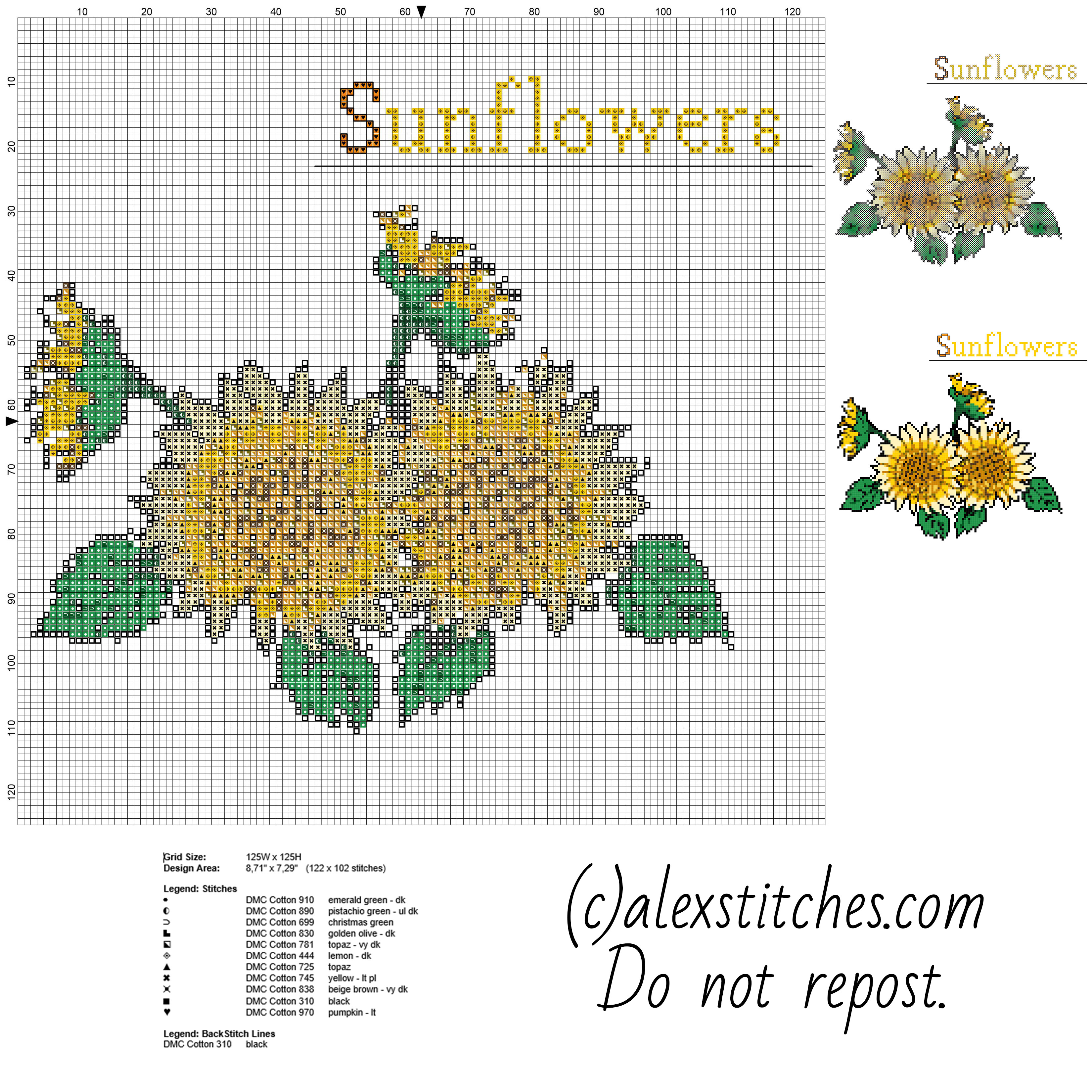 Beautiful sunflowers with text a free cross stitch pattern made with pcstitch