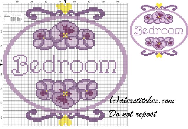 Bedroom double pansy cross stitch patern