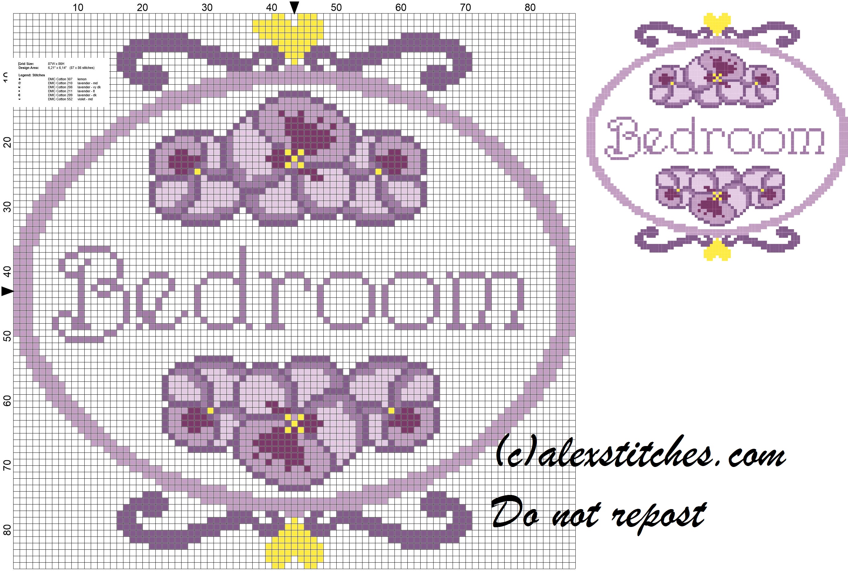 Bedroom double pansy cross stitch patern
