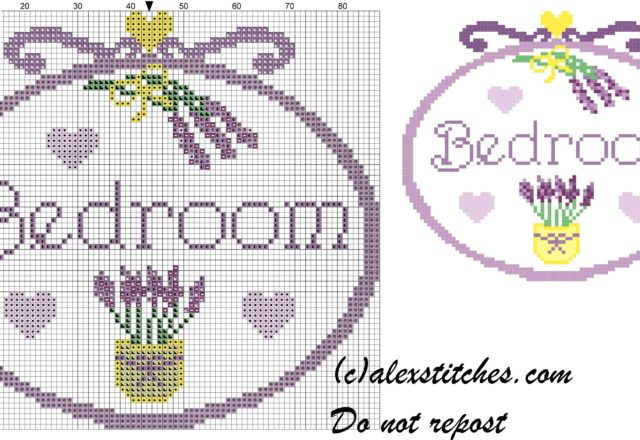 Bedroom lavender pot cross stitch pattern