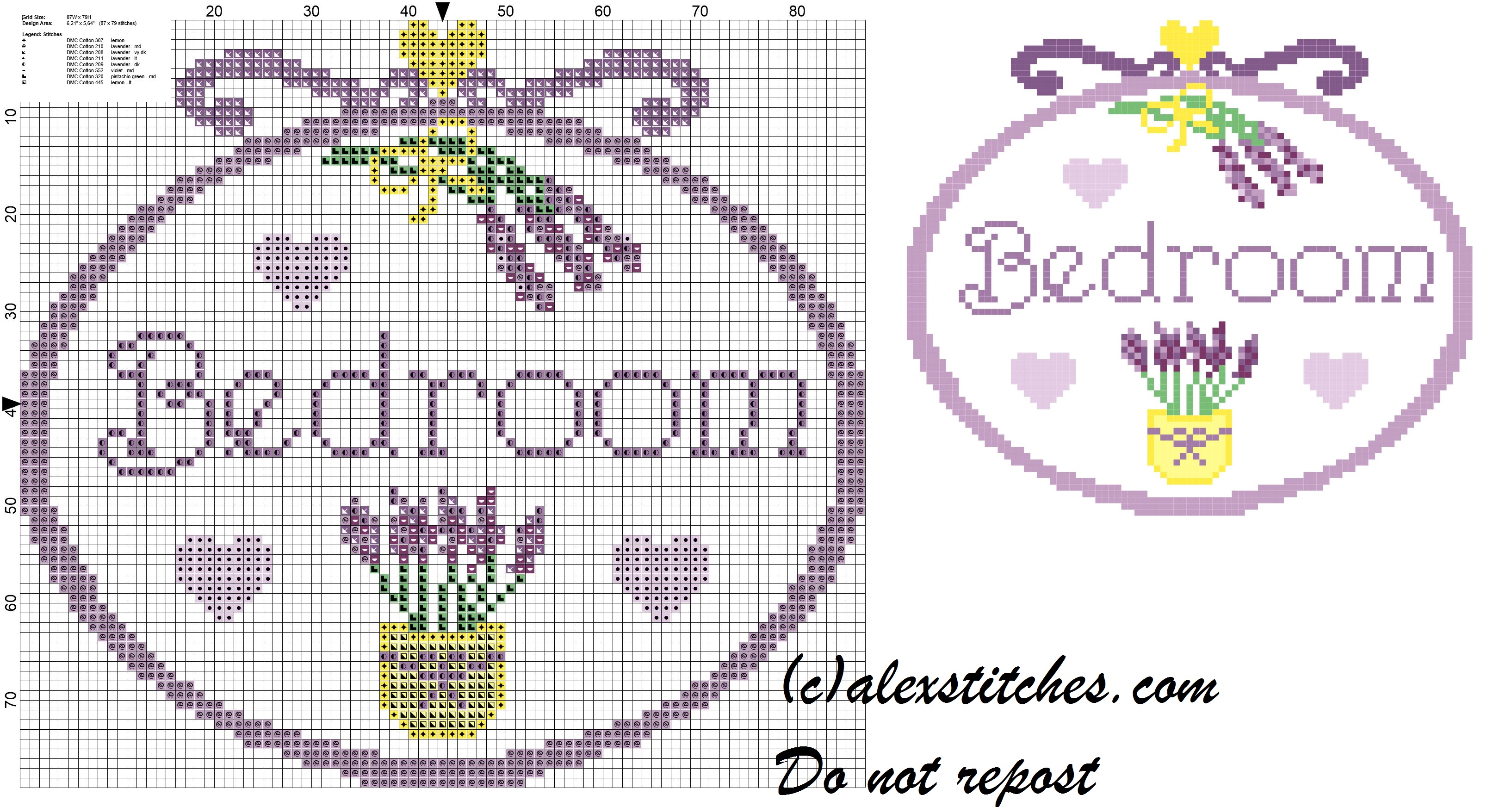 Bedroom lavender pot cross stitch pattern