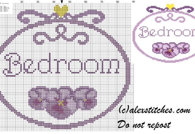 Bedroom simple pansy cross stitch pattern