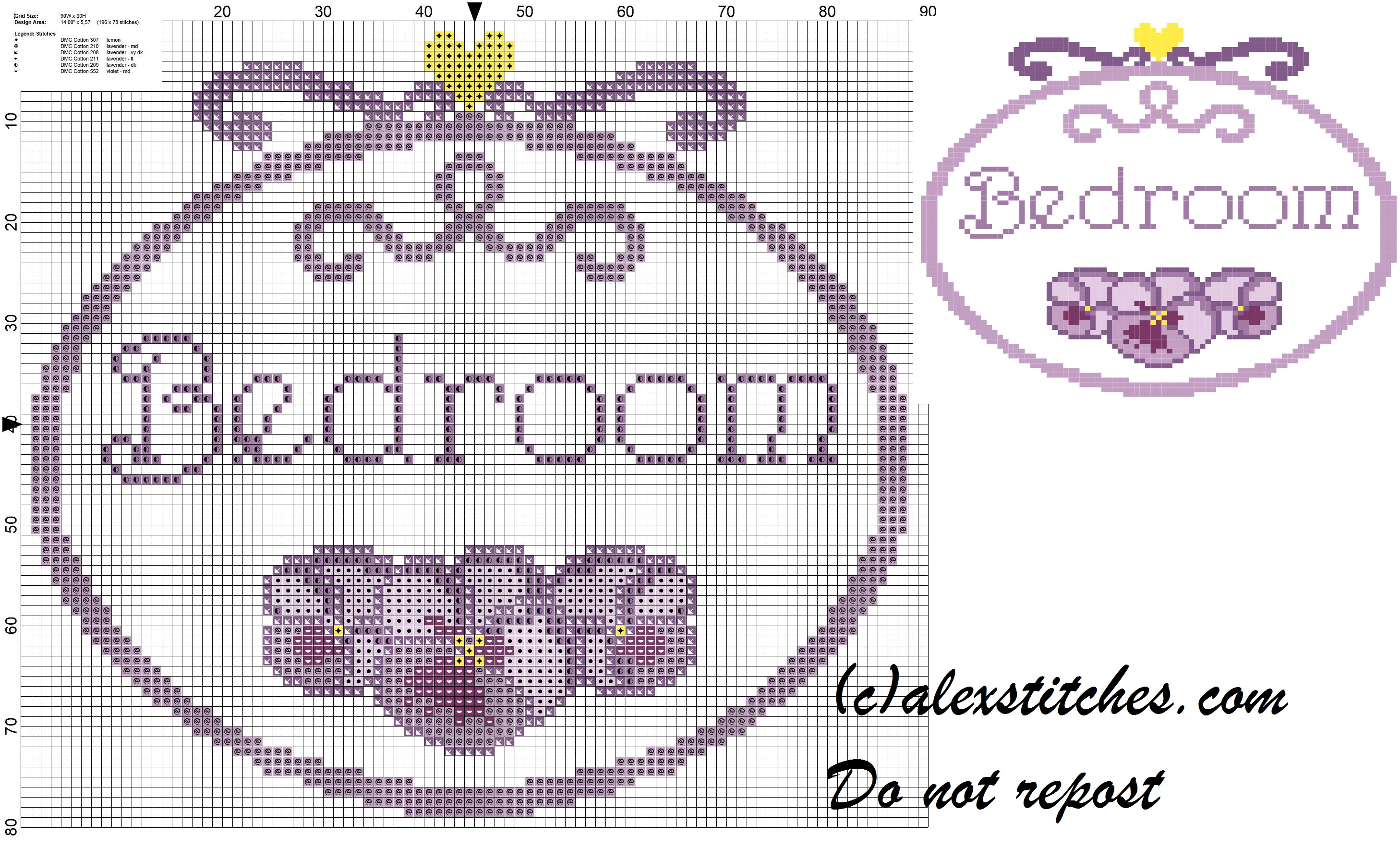 Bedroom simple pansy cross stitch pattern