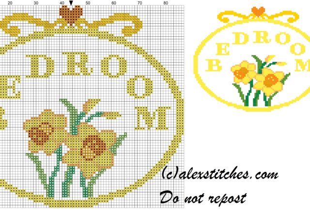 Bedroom with daffodils cross stitch pattern