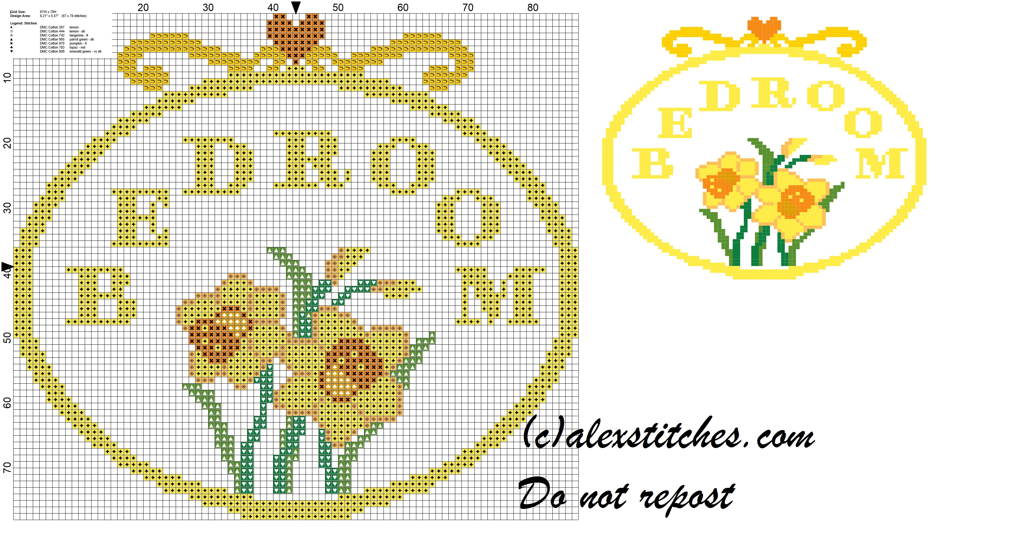 Bedroom with daffodils cross stitch pattern