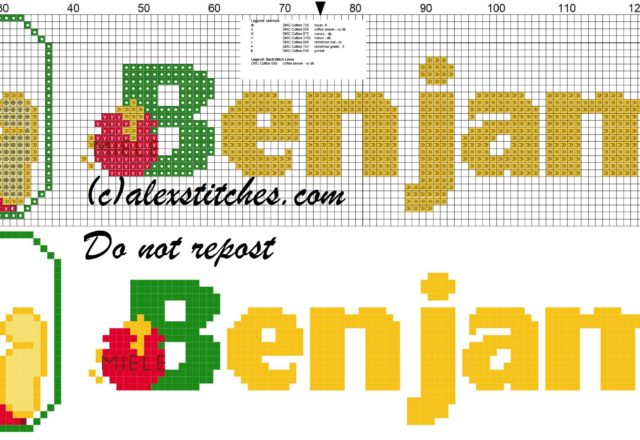 Benjamin name with Baby winnie the pooh free cross stitches pattern