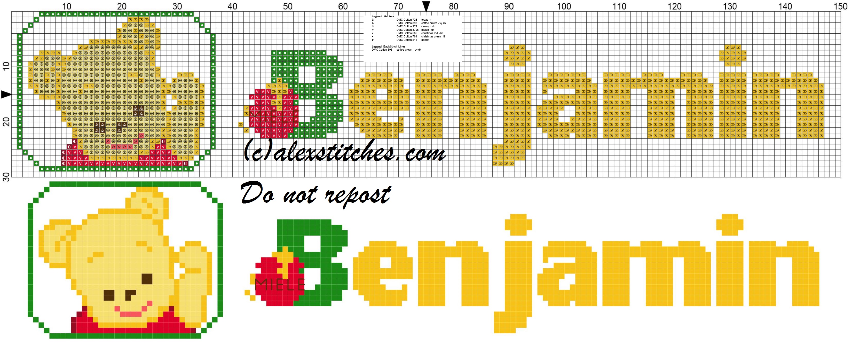 Benjamin name with Baby winnie the pooh free cross stitches pattern