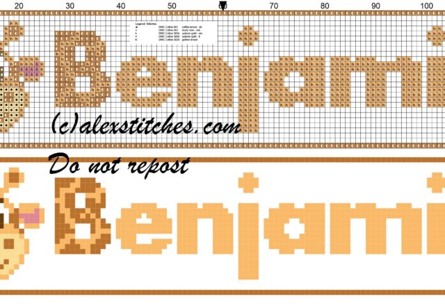 Benjamin name with giraffe cross stitch pattern