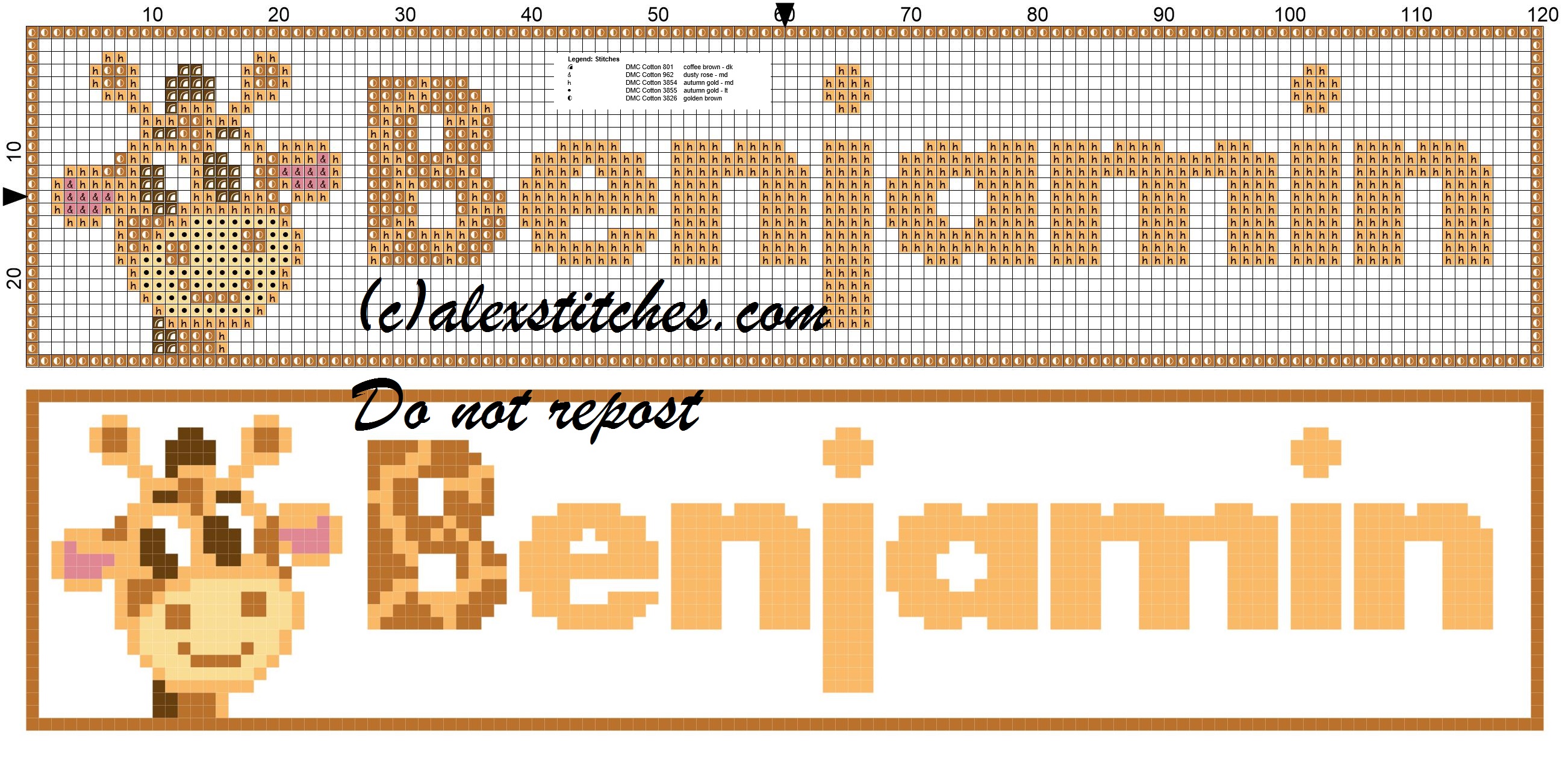 Benjamin name with giraffe cross stitch pattern