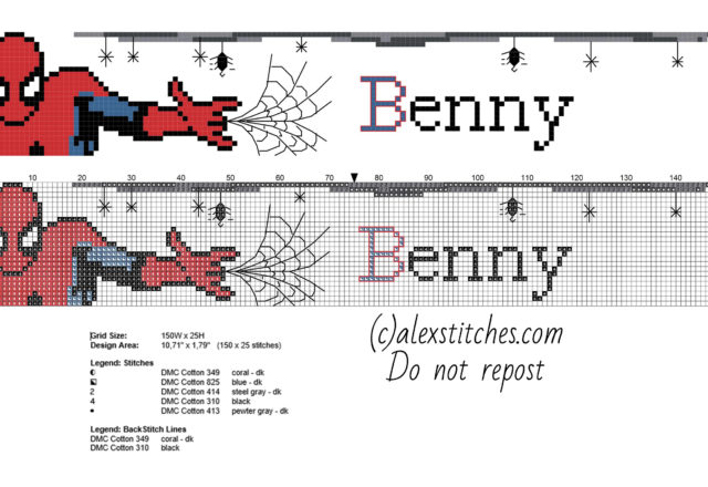 Benny cross stitch name with Spider Man
