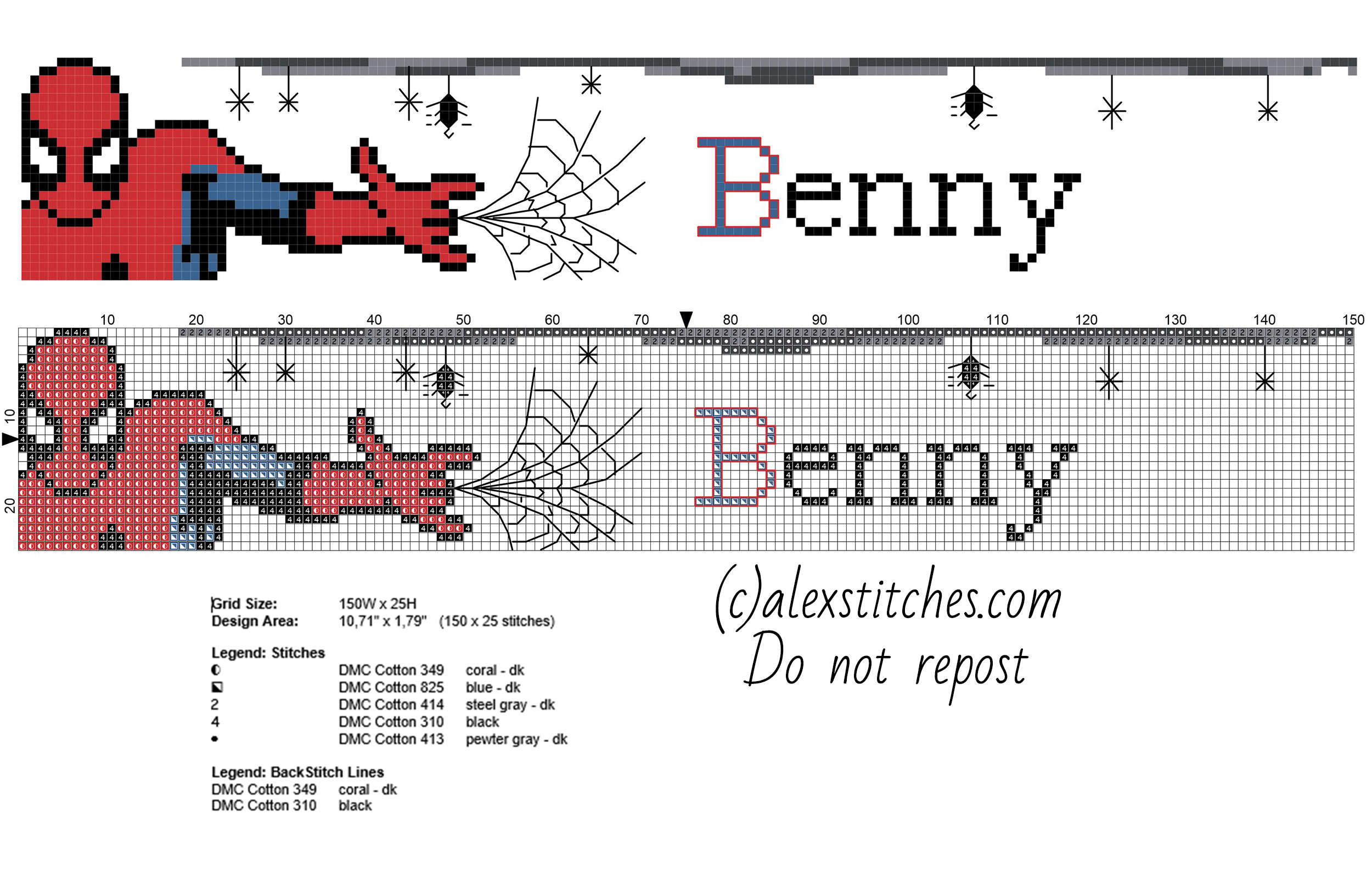 Benny cross stitch name with Spider Man