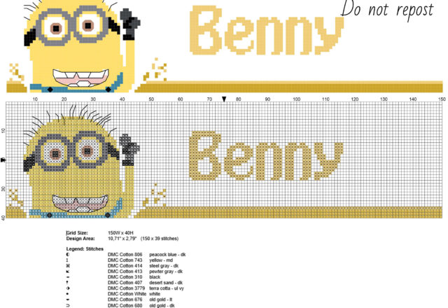 Benny name with Minions free cross stitch names