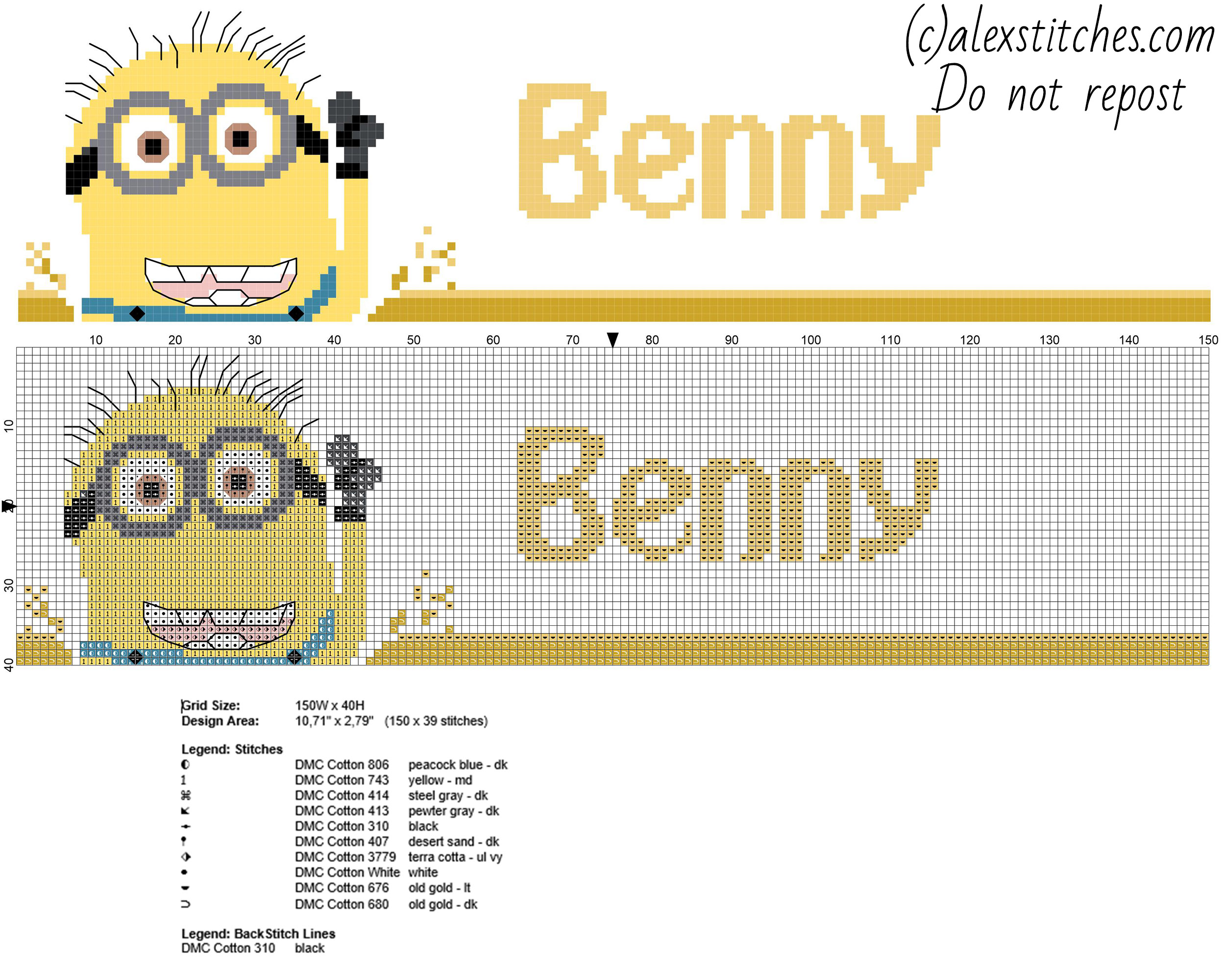 Benny name with Minions free cross stitch names