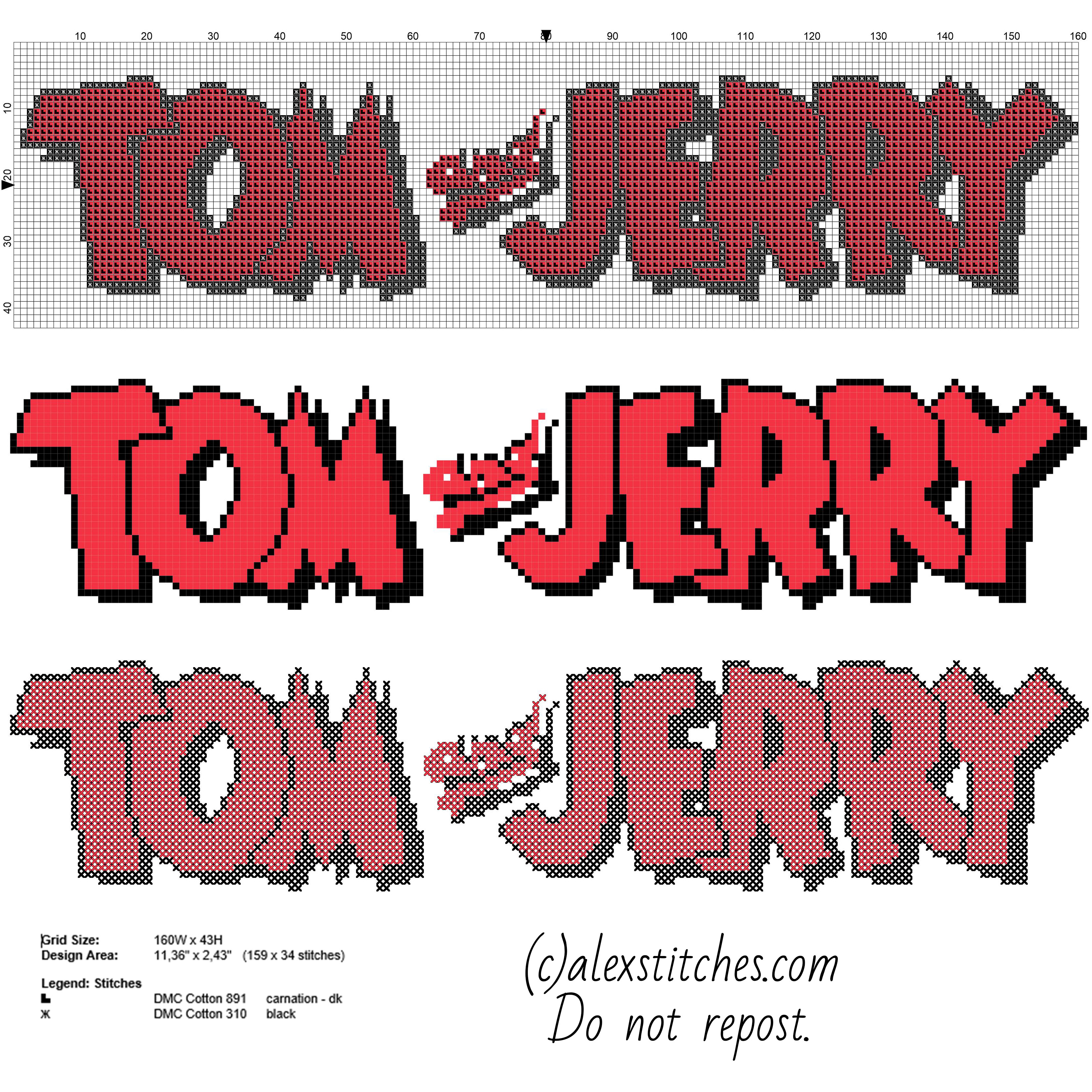 Big size logo cartoon Tom and Jerry free cross stitch pattern