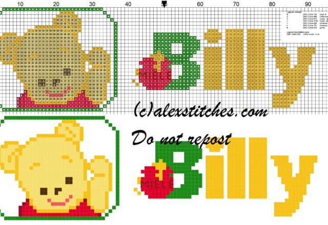 Billy name with Baby winnie the pooh free cross stitches pattern