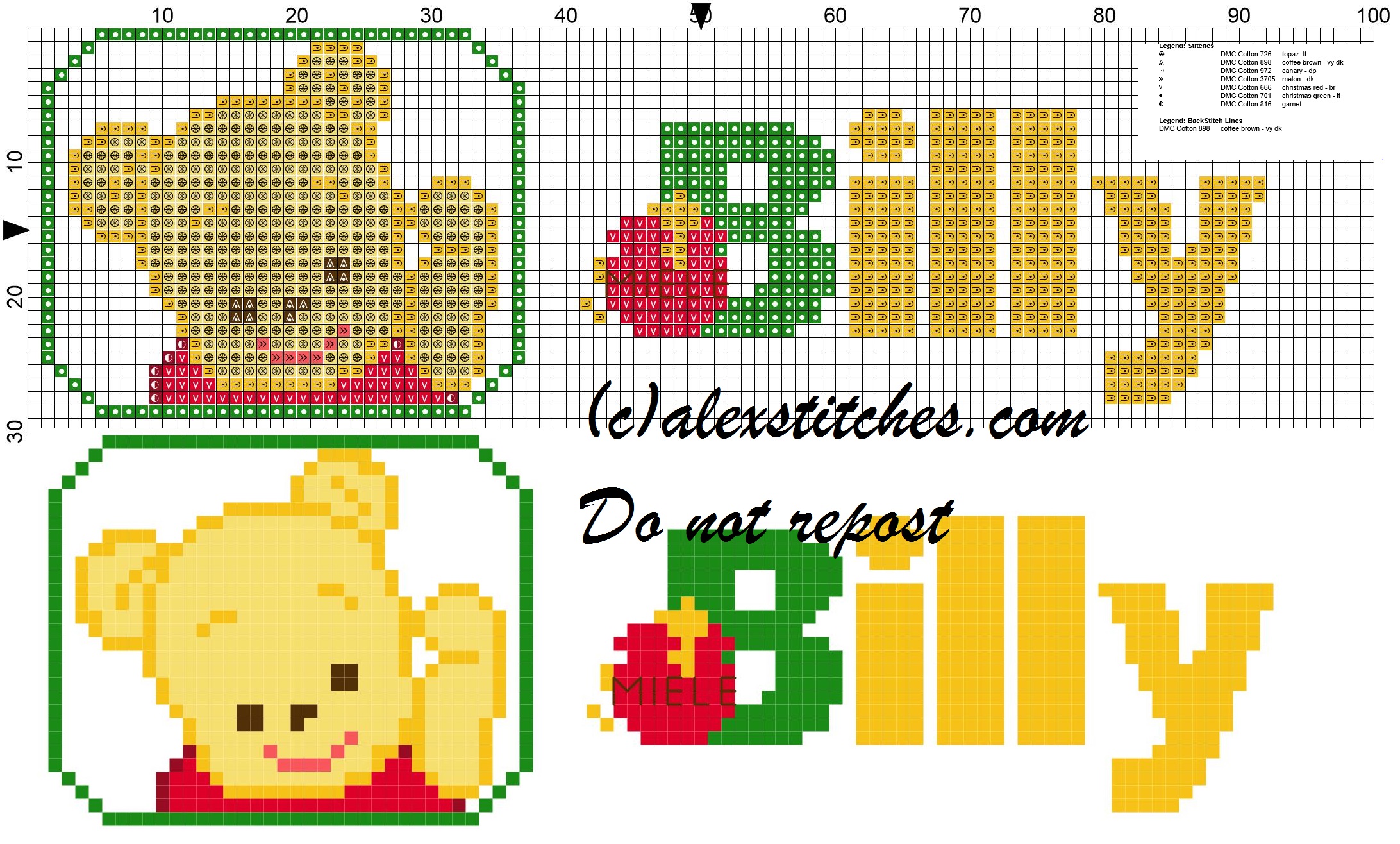 Billy name with Baby winnie the pooh free cross stitches pattern