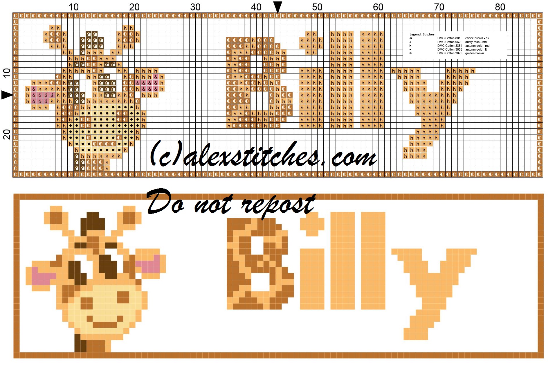 Billy name with giraffe cross stitch pattern
