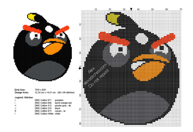 Black Angry Bird from Angry Birds free cross stitch pattern