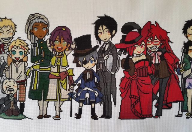 Black Butler finished cross stitch work by Facebook Fan Martina Sangster