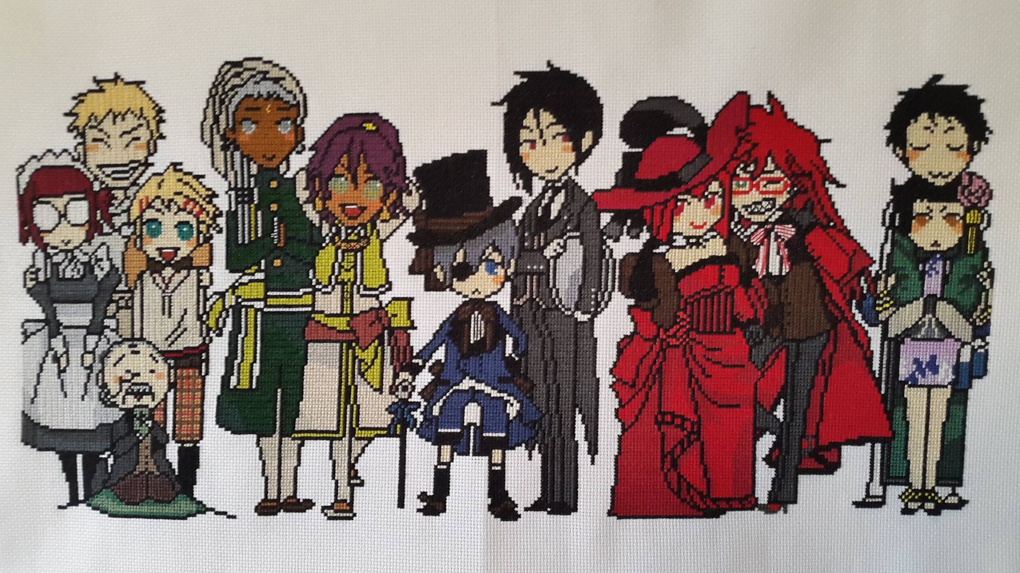 Black Butler finished cross stitch work by Facebook Fan Martina Sangster