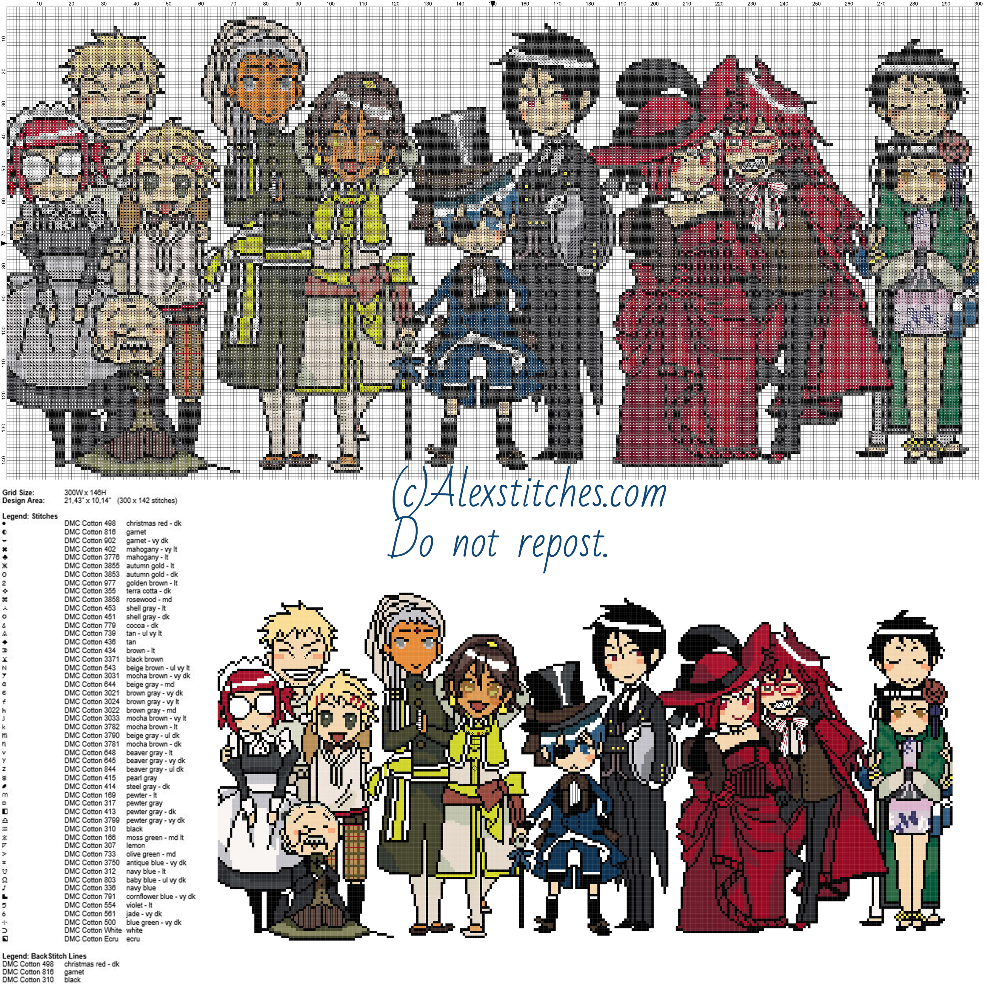 Black Butler free cross stitch pattern 300x146 50 colors