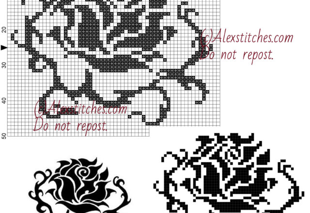 Black Rose free cross stitch pattern 60x50 1 color