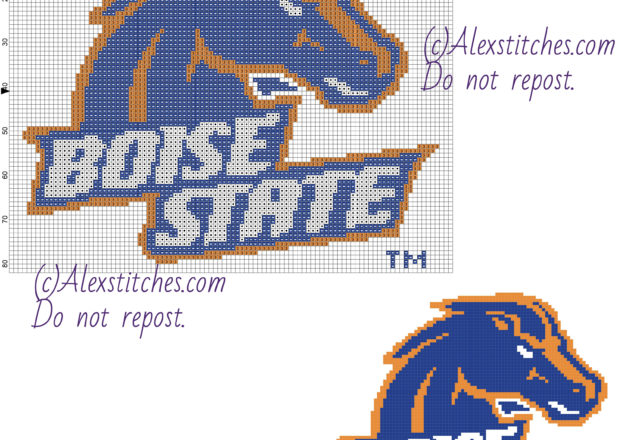 Boise State free logo cross stitch pattern 100x82 3 colors